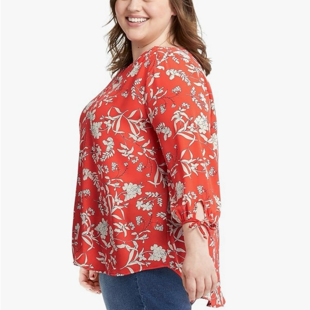 MERI SKYE Stitch Fix Coral Floral 3/4 Sleeve V-Neck Tunic Top Blouse Size 1X